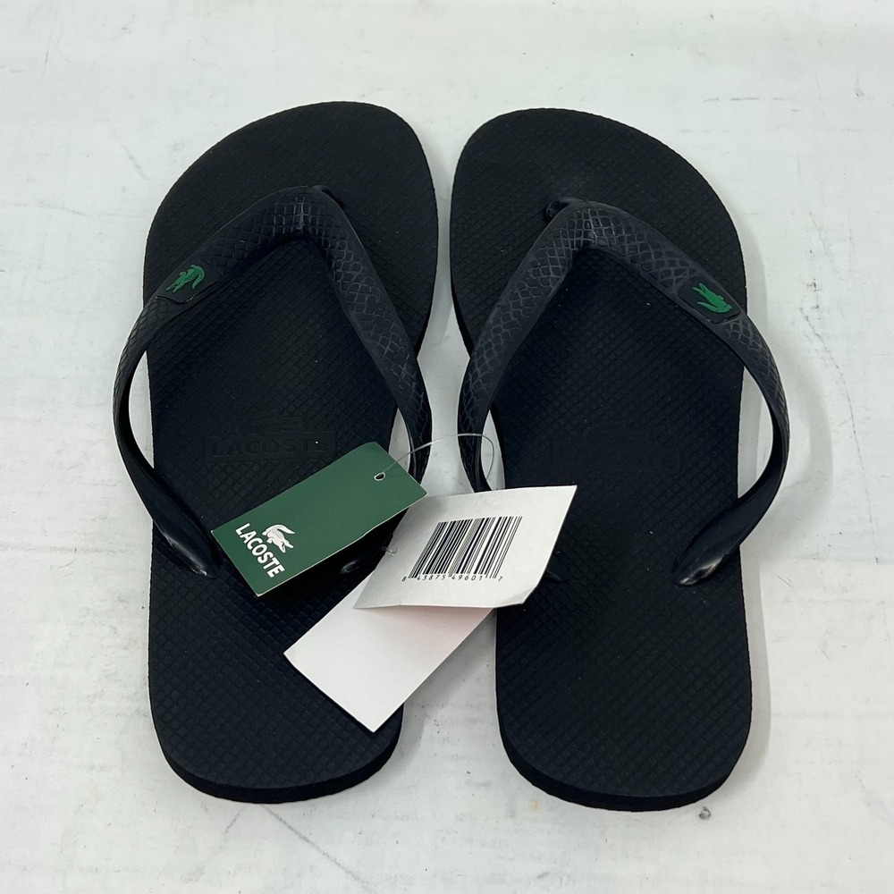 Lacoste Flip Flop Beach Sandals Black with Logo Men's US Size 8 VTG NWT - Picture 3 of 14